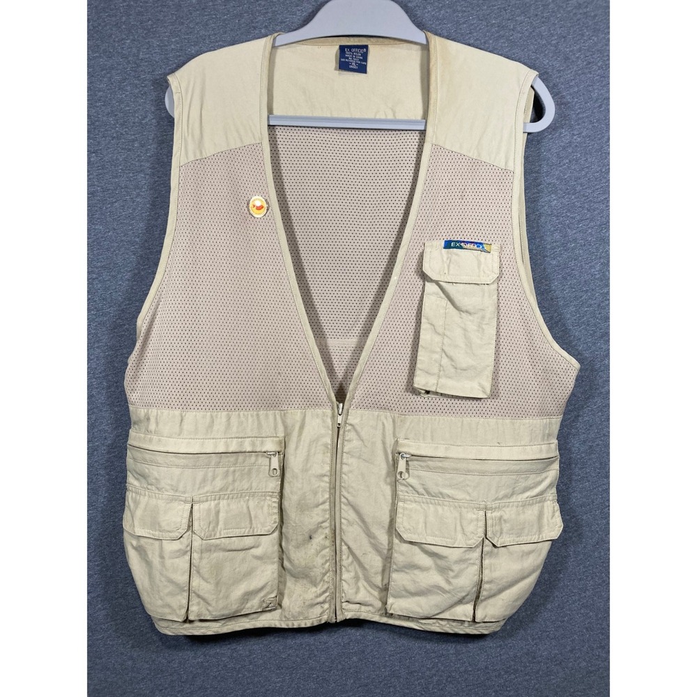 ExOfficio Mens Khaki Tan Mesh Back Utility Fly Fishing Vest Multi Pocket Size L